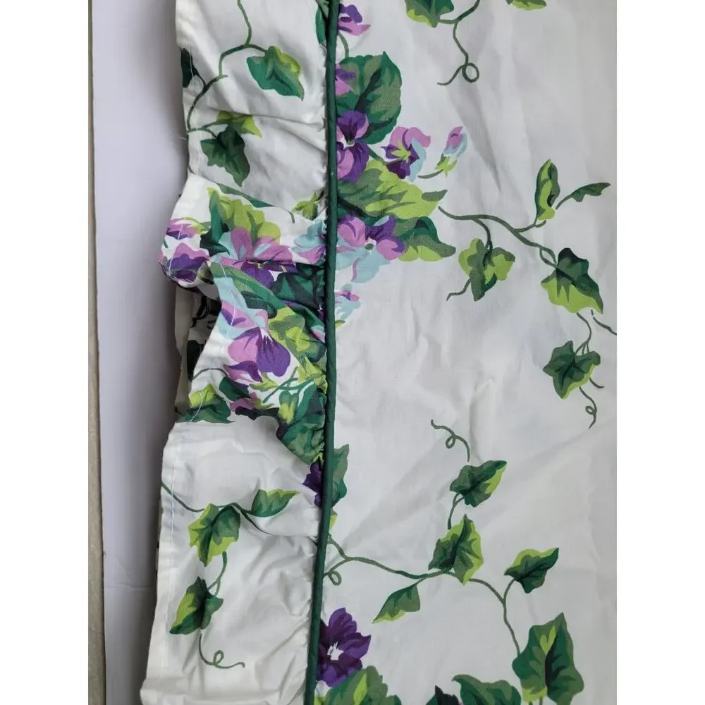 Vintage Waverly Sweet Violet Fabric Green Purple Floral Ruffled Valence 72 by 15